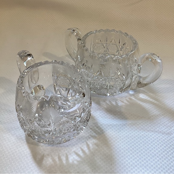 Vintage Set of Cut Crystal Star Pattern Creamer Jug and...